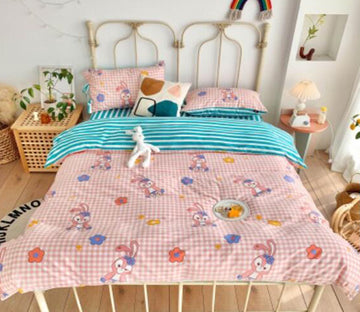 3D Pink Plaid Rabbit 50051 Bed Pillowcases Quilt