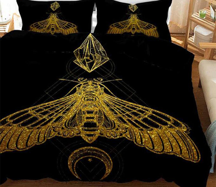3D Golden Lines Moth Moon 11179 Bed Pillowcases Quilt