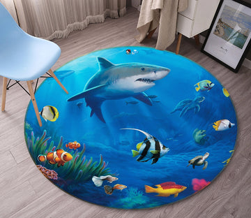 3D Underwater Shark 74028 Round Non Slip Rug Mat