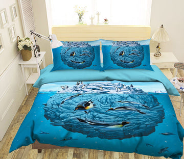 3D Penguin Wink Def 068 Bed Pillowcases Quilt Exclusive Designer Vincent Quiet Covers AJ Creativity Home 