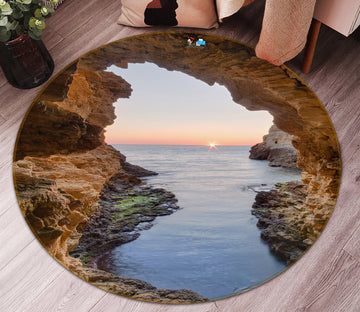 3D Water Stone Cave 69198 Round Non Slip Rug Mat