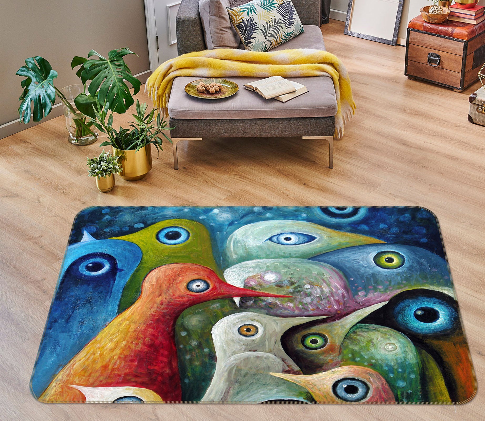 3D Abstract Bird 33138 Non Slip Rug Mat