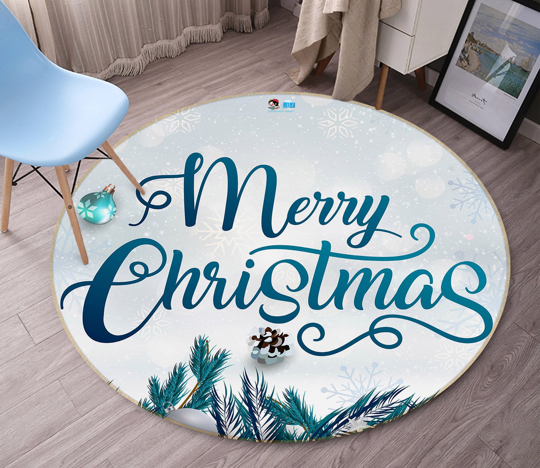 3D Christmas Letters 75127 Round Non Slip Rug Mat
