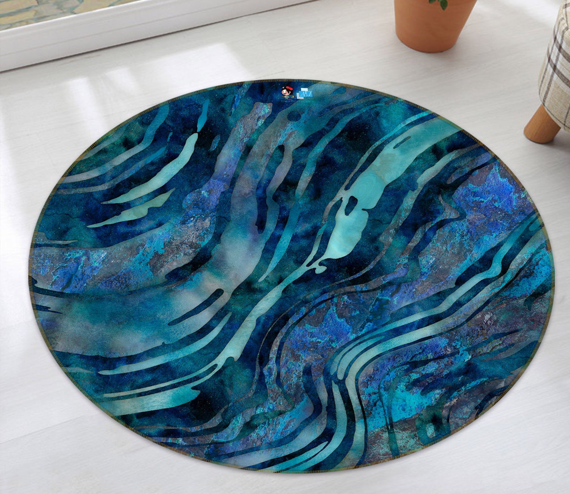 3D Navy Blue Texture 83059 Andrea haase Rug Round Non Slip Rug Mat