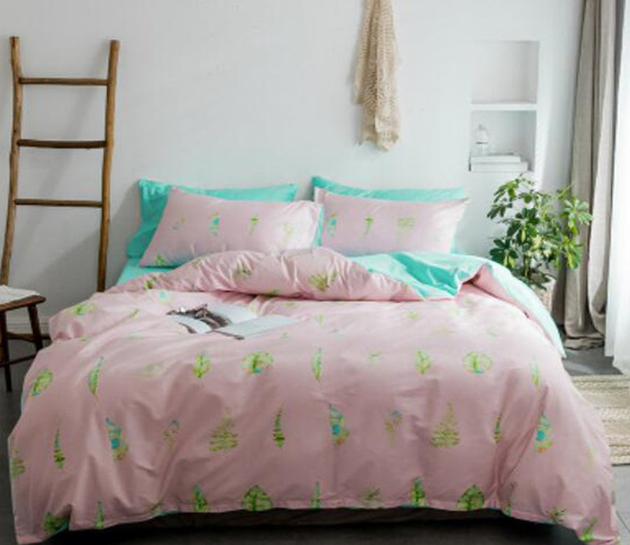 3D Green Leaves On Pink Background 14144 Bed Pillowcases Quilt