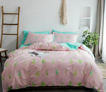 3D Green Leaves On Pink Background 14144 Bed Pillowcases Quilt