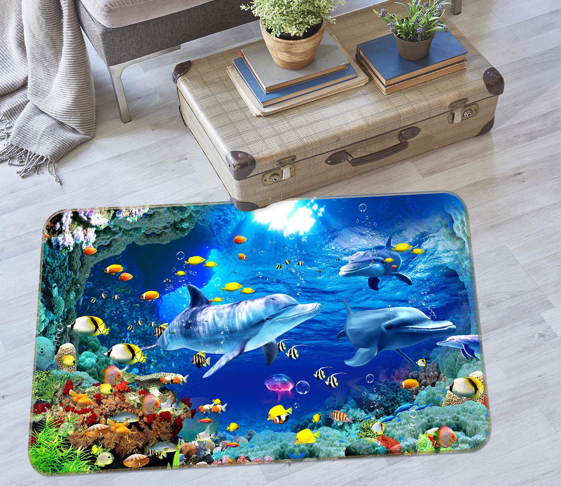 3D Underwater Fish Dolphin 65145 Non Slip Rug Mat