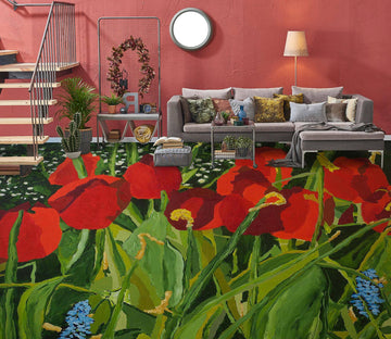 3D Red Flowers 9564 Allan P. Friedlander Floor Mural