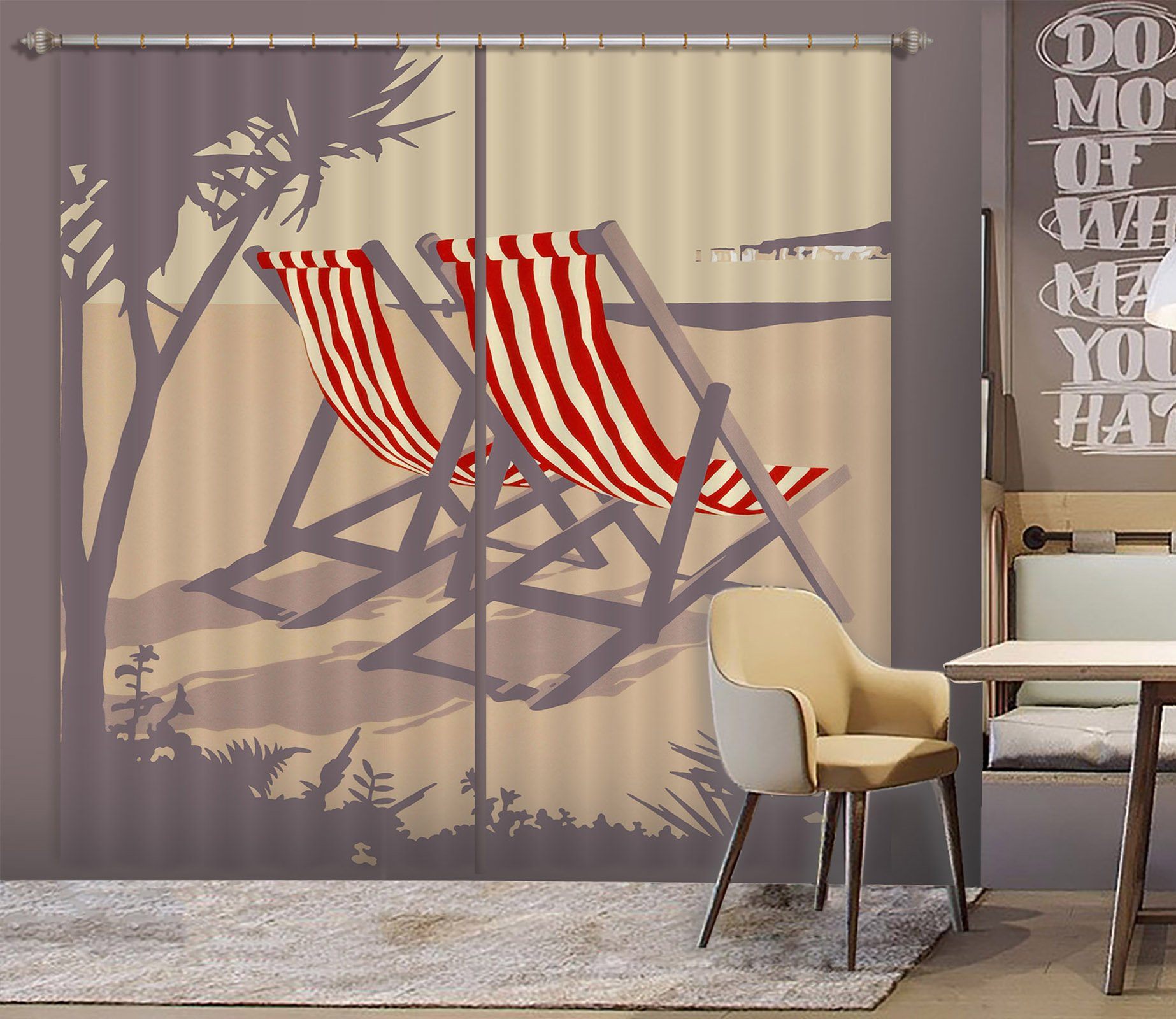 3D Bournemouth Red Deckchairs 106 Steve Read Curtain Curtains Drapes Curtains AJ Creativity Home 