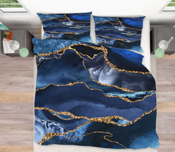 3D Dark Blue Gold Rim Marble 18128 Uta Naumann Bedding Bed Pillowcases Quilt
