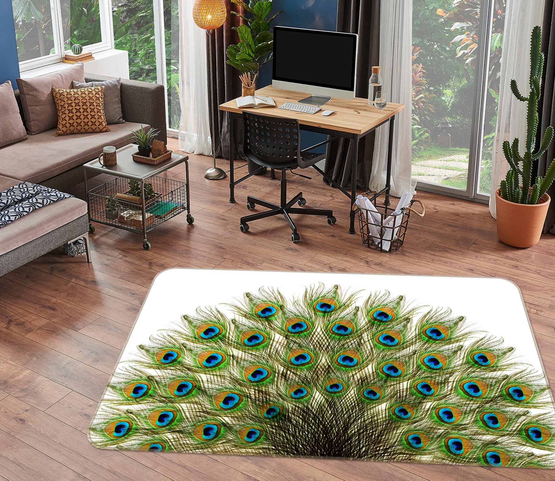 3D Peacock Feather 37047 Non Slip Rug Mat