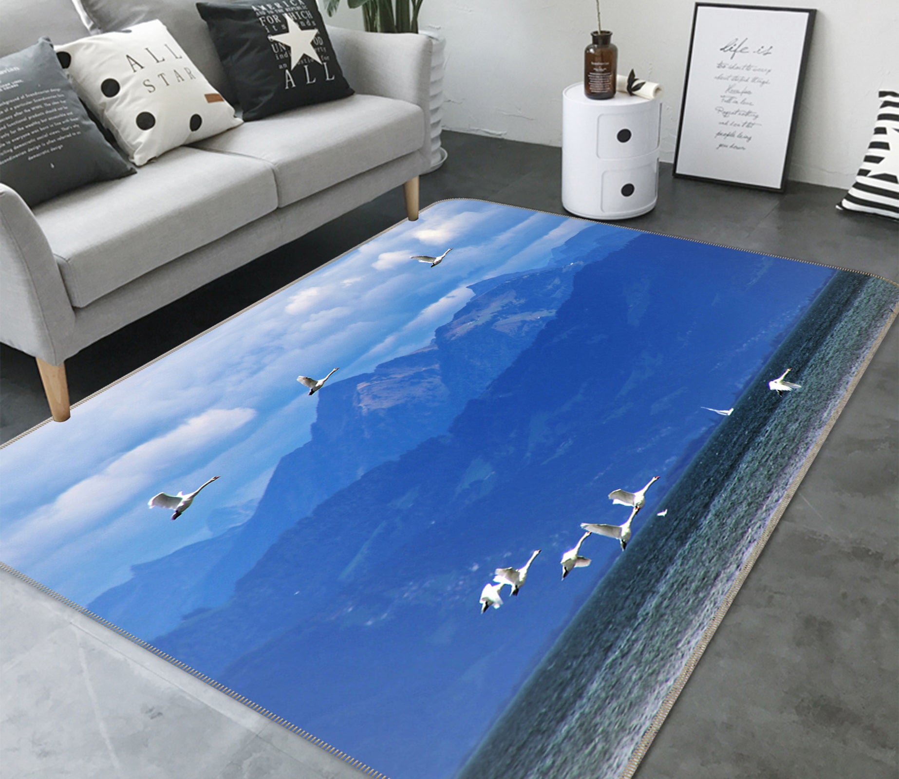 3D Mountains Seagull 82097 Animal Non Slip Rug Mat