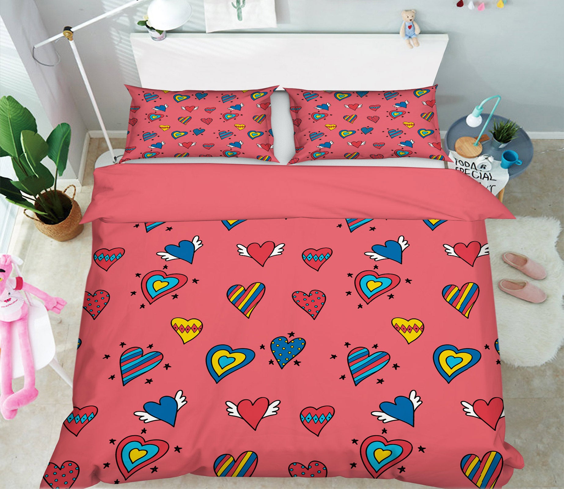 3D Heart Pattern 60075 Bed Pillowcases Quilt