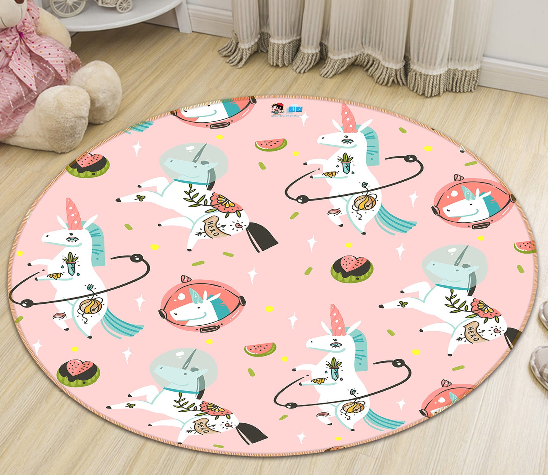 3D Unicorn Pattern 81099 Round Non Slip Rug Mat