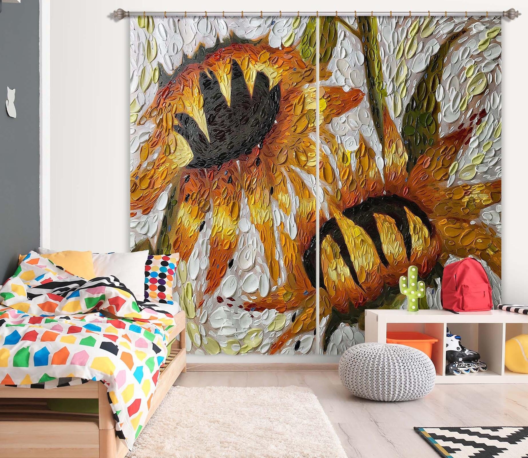 3D Sunflower Embrace 061 Dena Tollefson Curtain Curtains Drapes Curtains AJ Creativity Home 