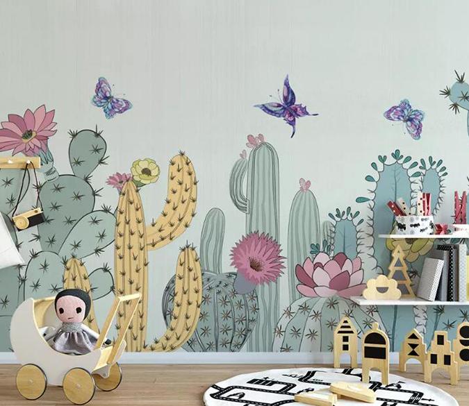 3D Cactus Butterfly 854 Wall Murals Wallpaper AJ Wallpaper 2 
