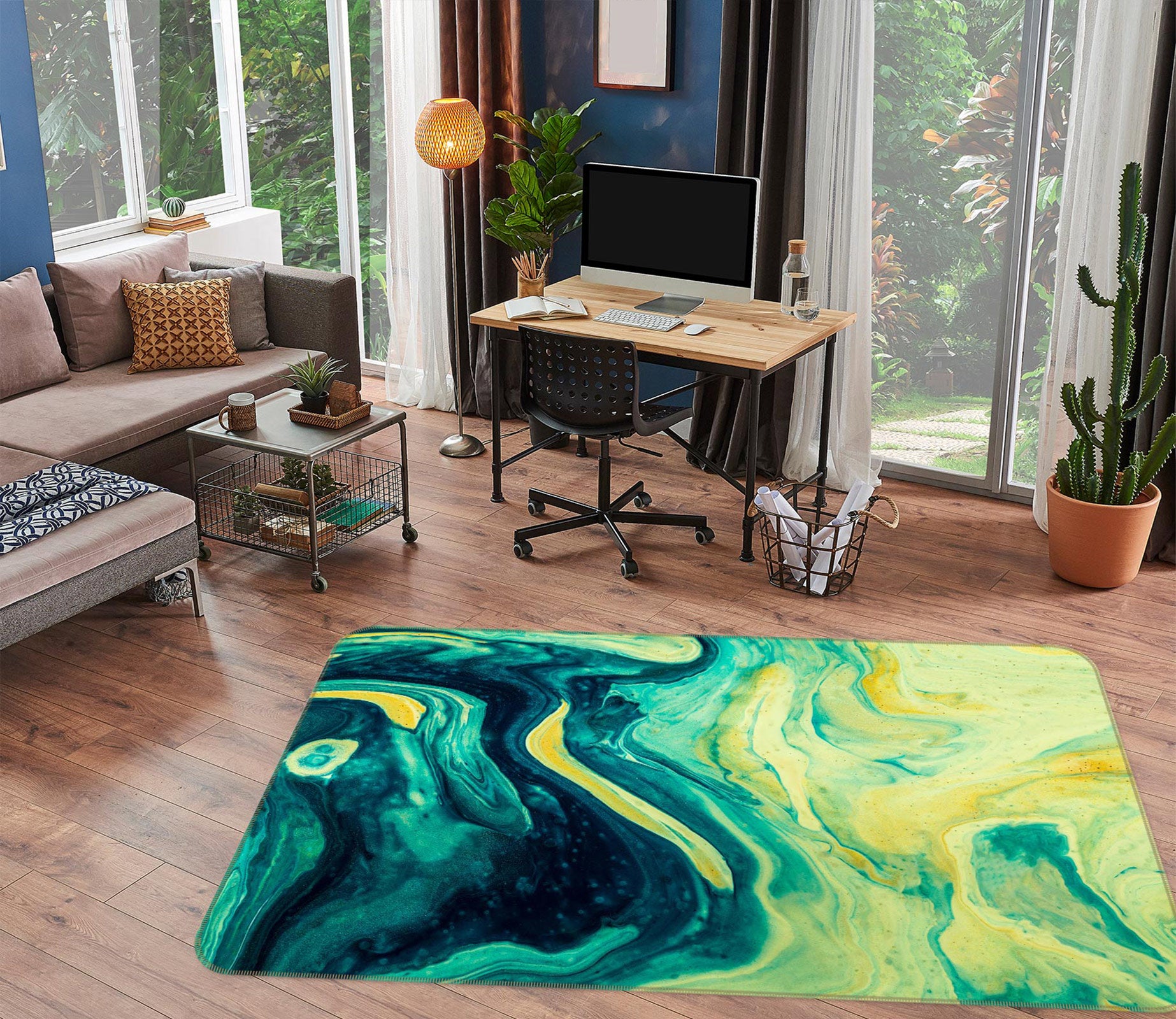 3D Green Lines 30083 Non Slip Rug Mat