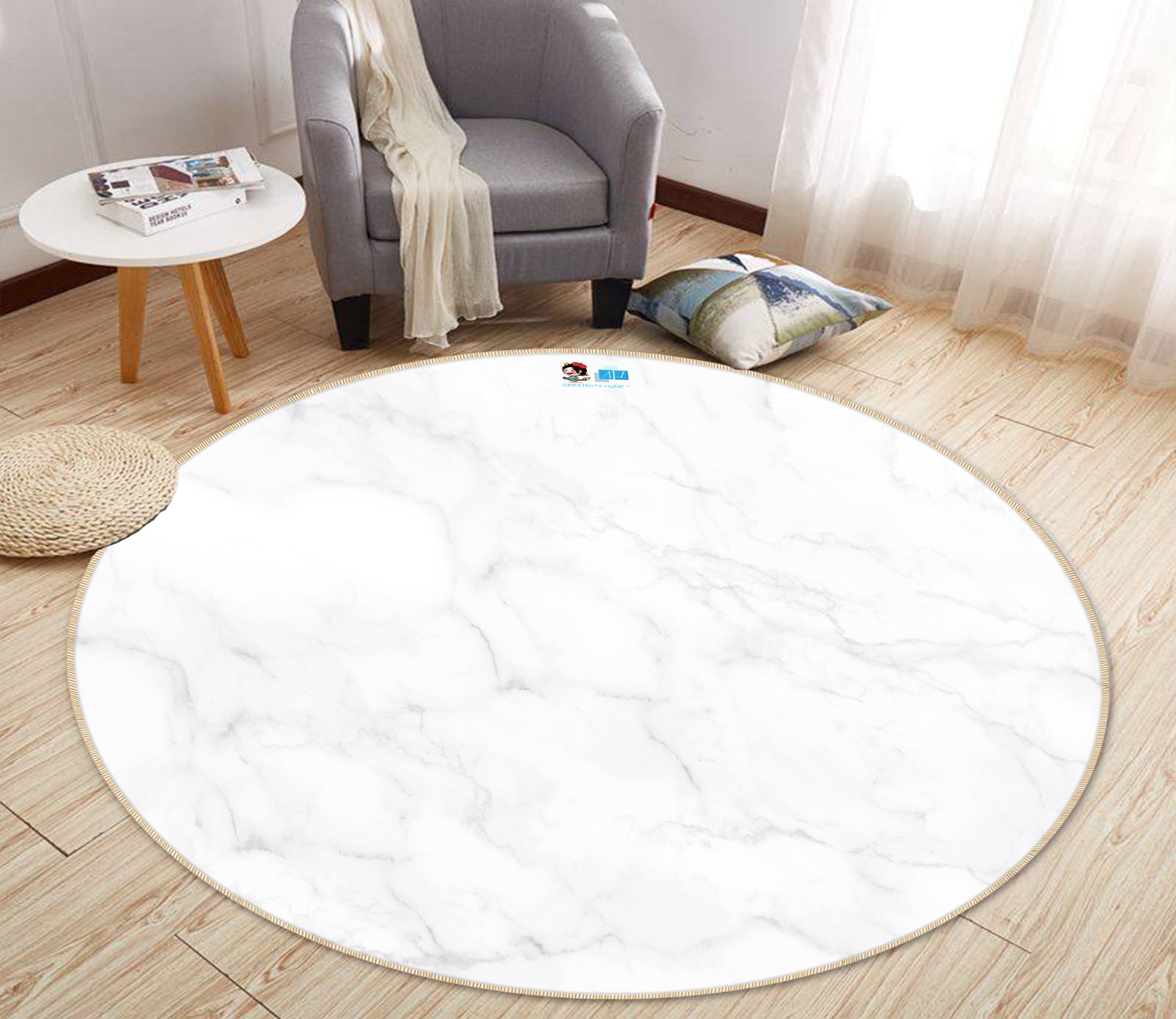 3D White Marble 72187 Round Non Slip Rug Mat