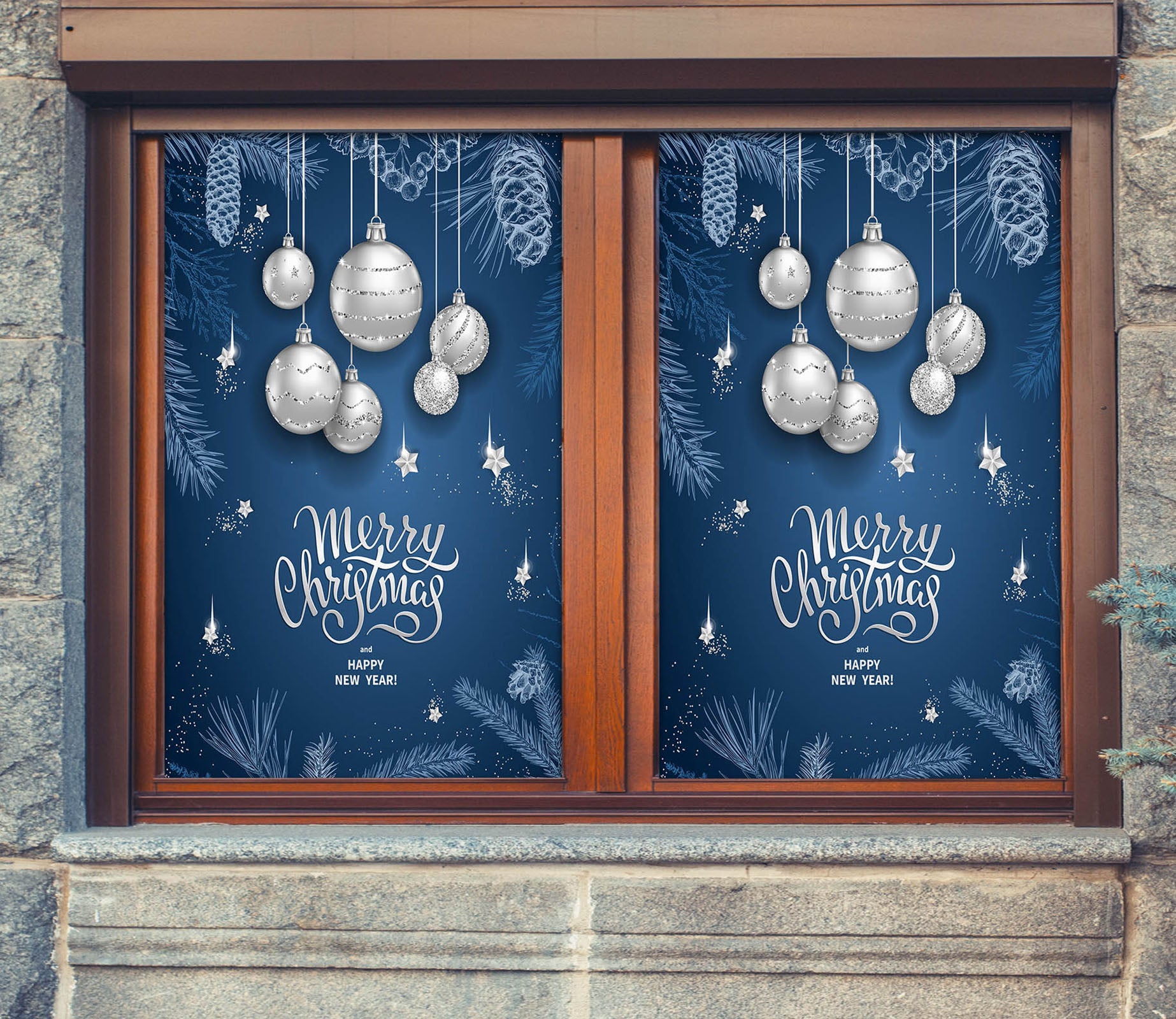 3D Merry Christmas 43027 Christmas Window Film Print Sticker Cling Stained Glass Xmas