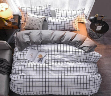 3D Small White Grid 7101 Bed Pillowcases Quilt