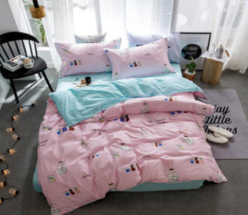 3D Pink Bottom Glass Bottle 4009 Bed Pillowcases Quilt