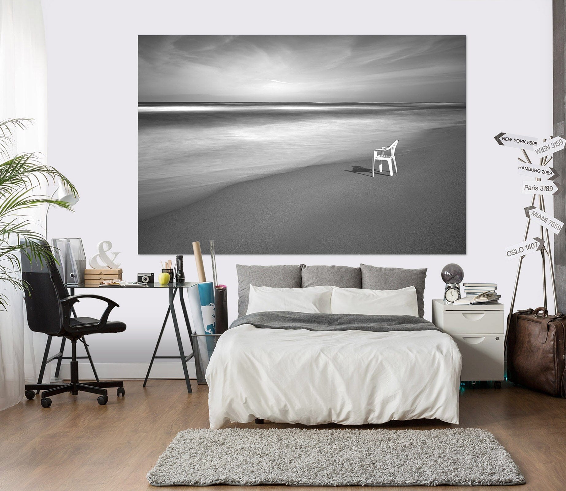 3D White Bench 139 Marco Carmassi Wall Sticker Wallpaper AJ Wallpaper 2 