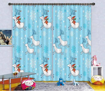 3D White Deer Cartoon 84 Curtains Drapes Curtains AJ Creativity Home 