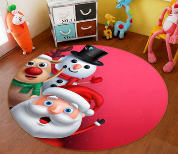 3D Santa Snowman 54065 Christmas Round Non Slip Rug Mat Xmas