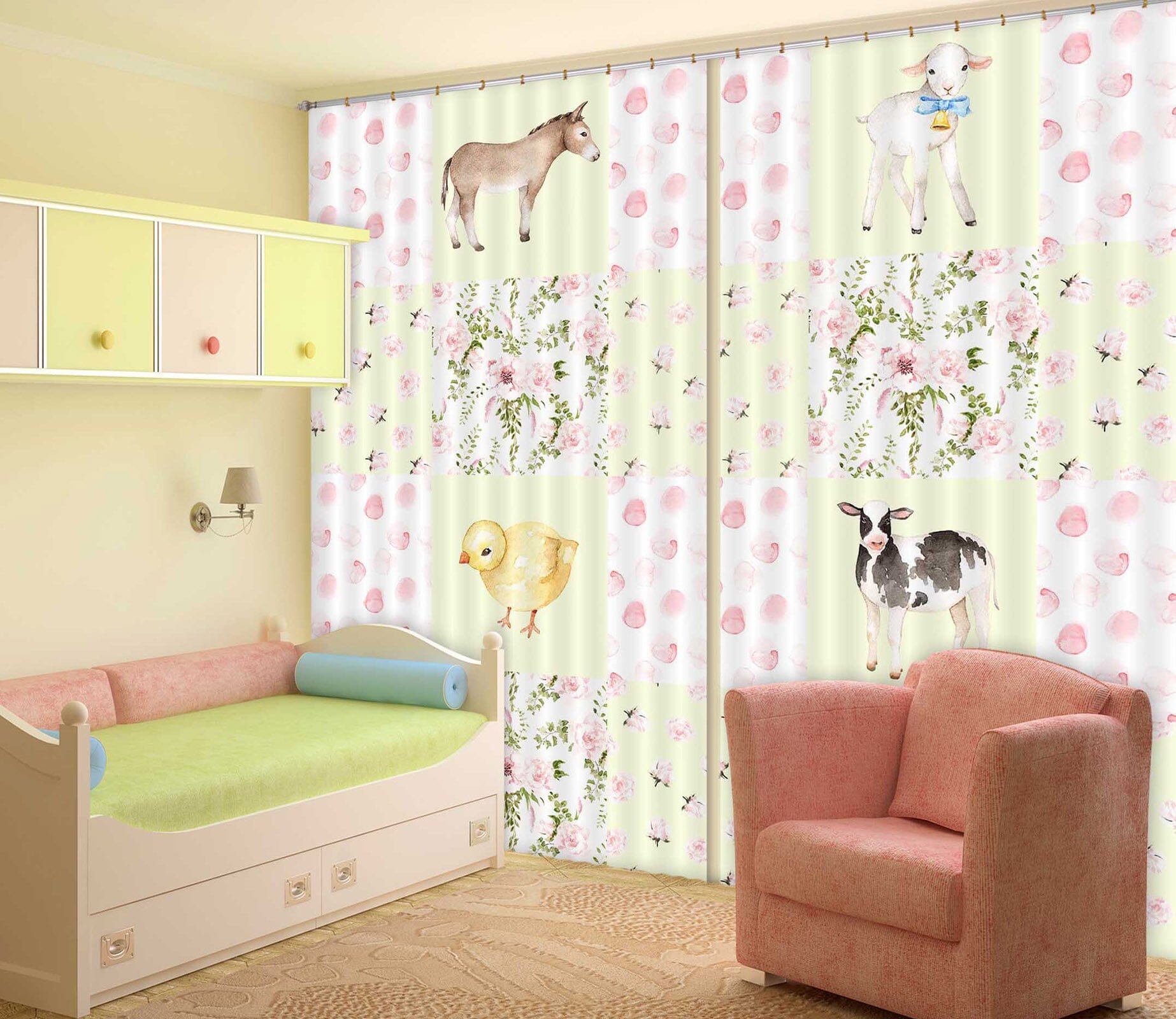 3D Horse Chicken Sheep 115 Uta Naumann Curtain Curtains Drapes Curtains AJ Creativity Home 