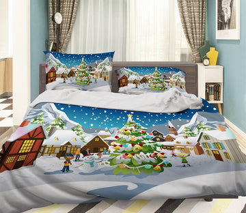 3D Snow House Tree 45025 Christmas Quilt Duvet Cover Xmas Bed Pillowcases