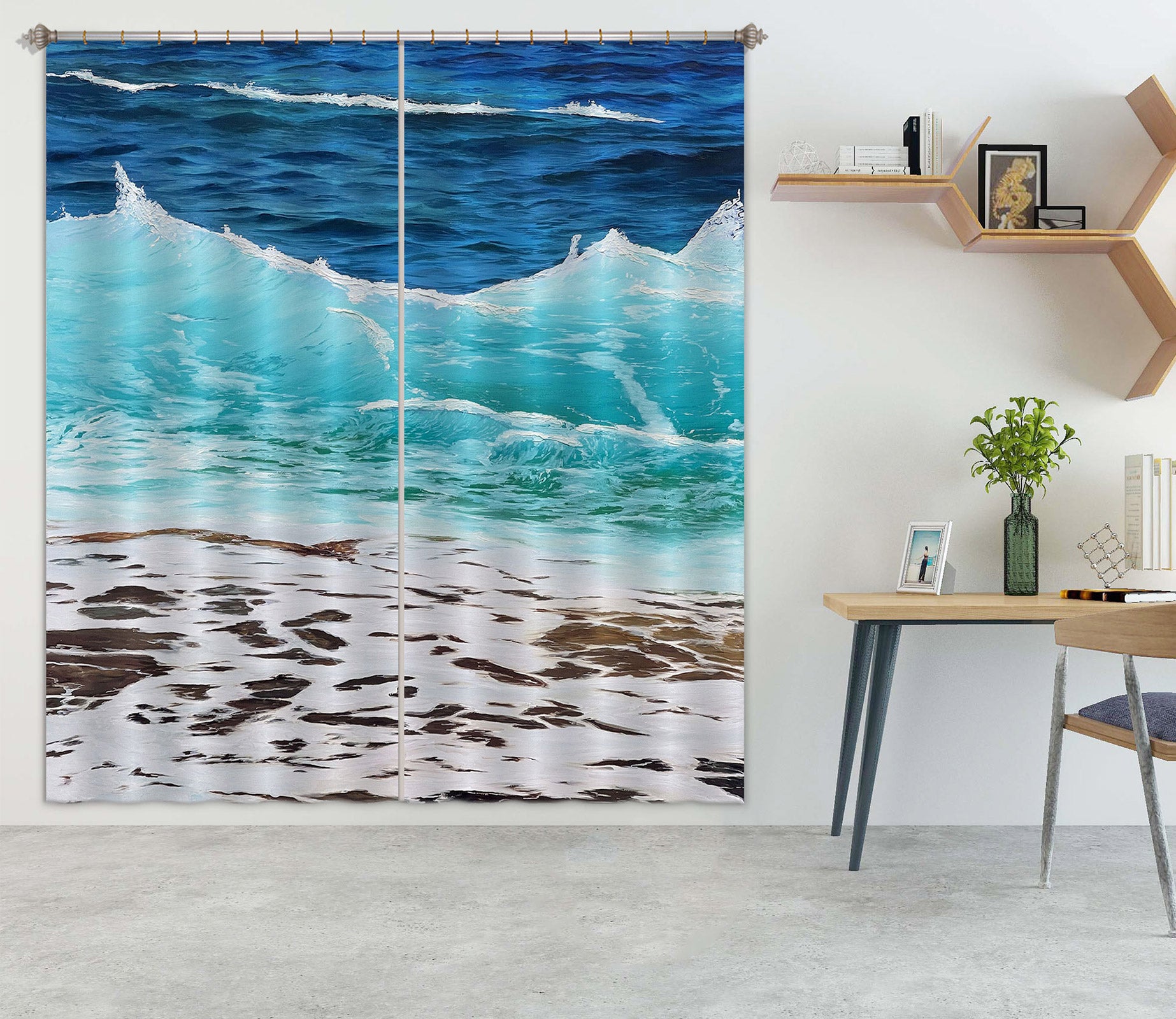 3D Waves Sea Tide 9772 Marina Zotova Curtain Curtains Drapes