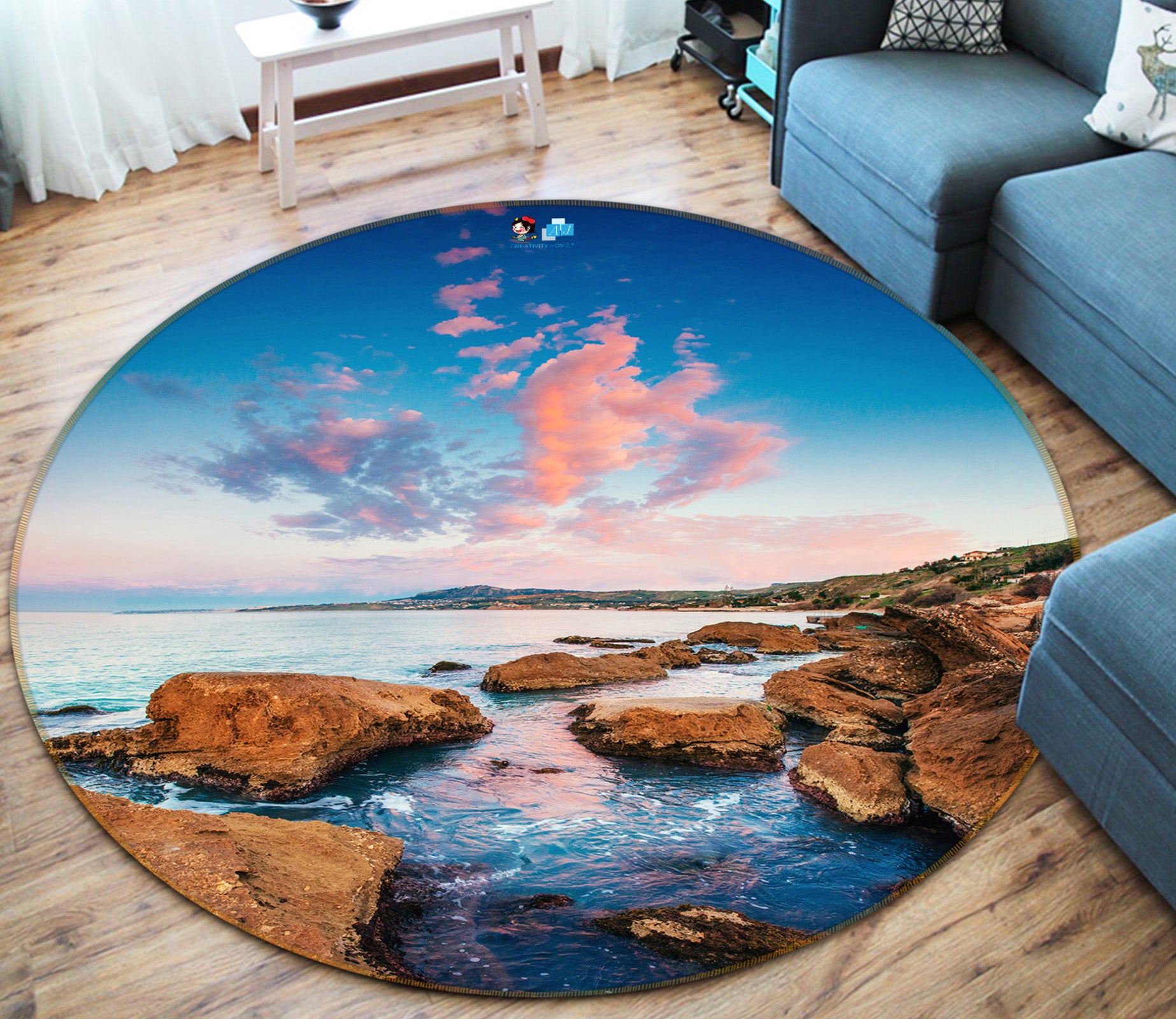 3D Seaside Stones 81115 Round Non Slip Rug Mat