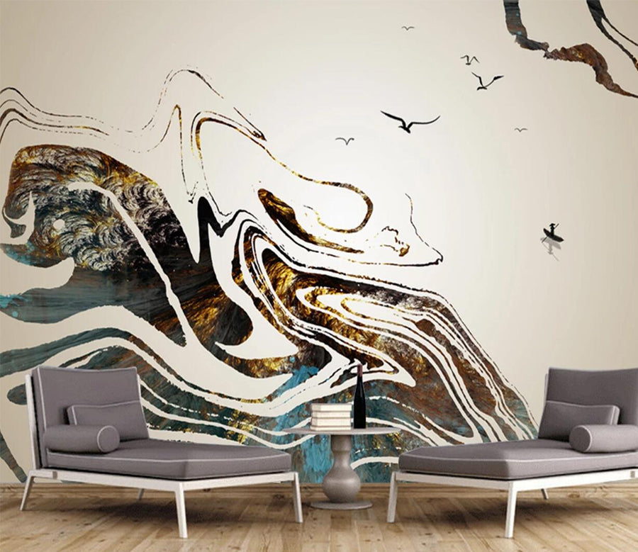 3D Black Ink Pattern WC673 Wall Murals