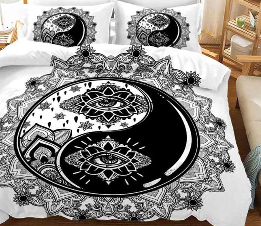 3D Black And White Bagua Map Flower 11185 Bed Pillowcases Quilt