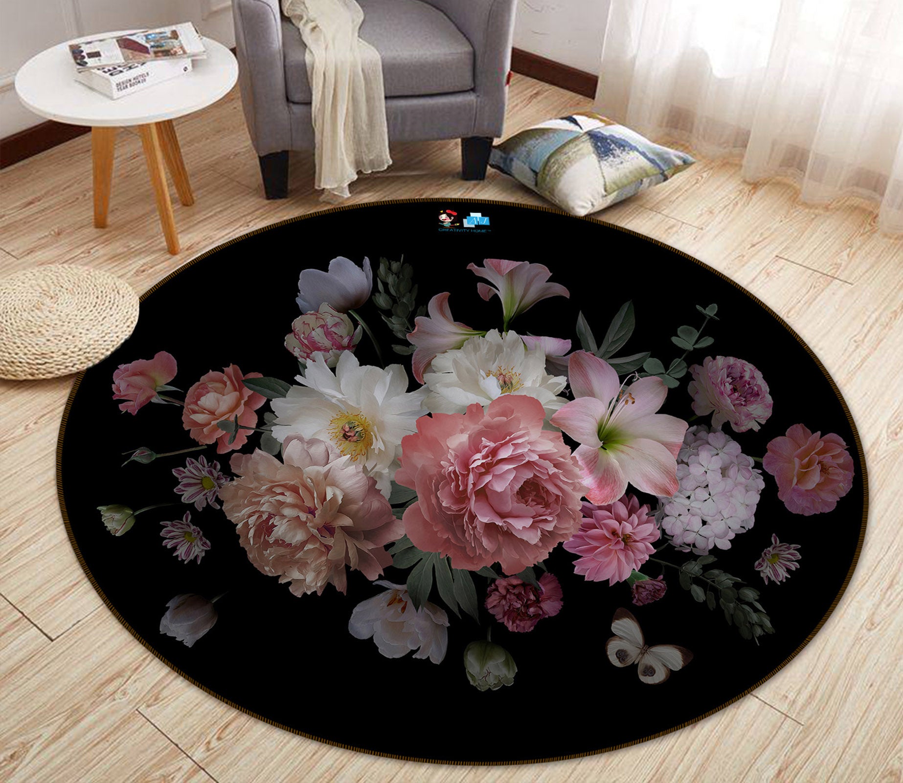 3D Flower Bush 71162 Round Non Slip Rug Mat