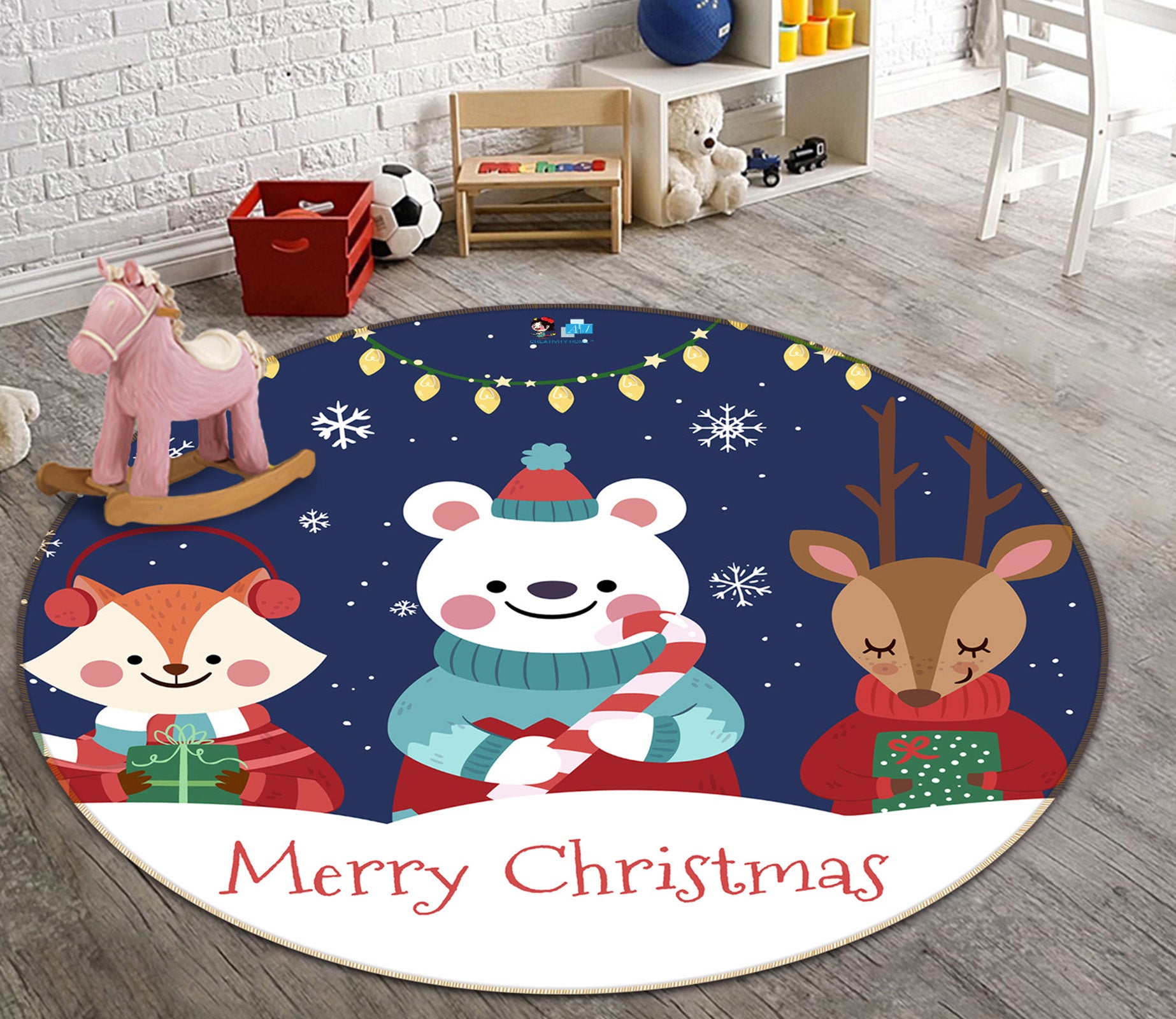 3D Cartoon Fox Deer 81086 Round Non Slip Rug Mat