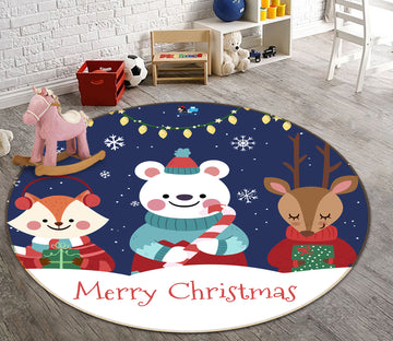 3D Cartoon Fox Deer 81086 Round Non Slip Rug Mat