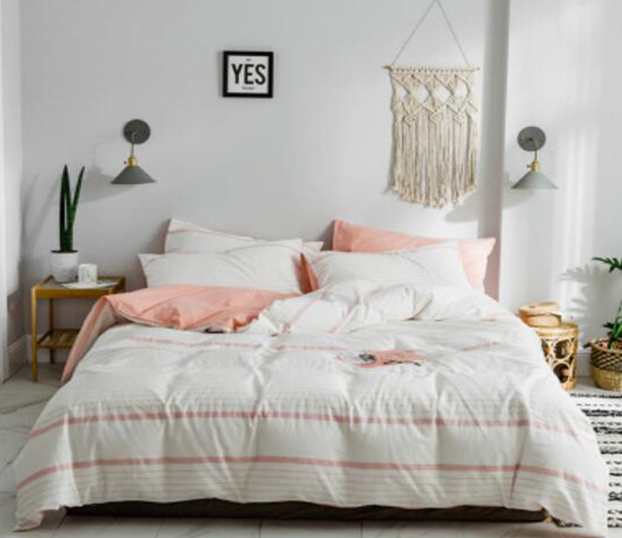 3D Off-White Pink Bars 15054 Bed Pillowcases Quilt