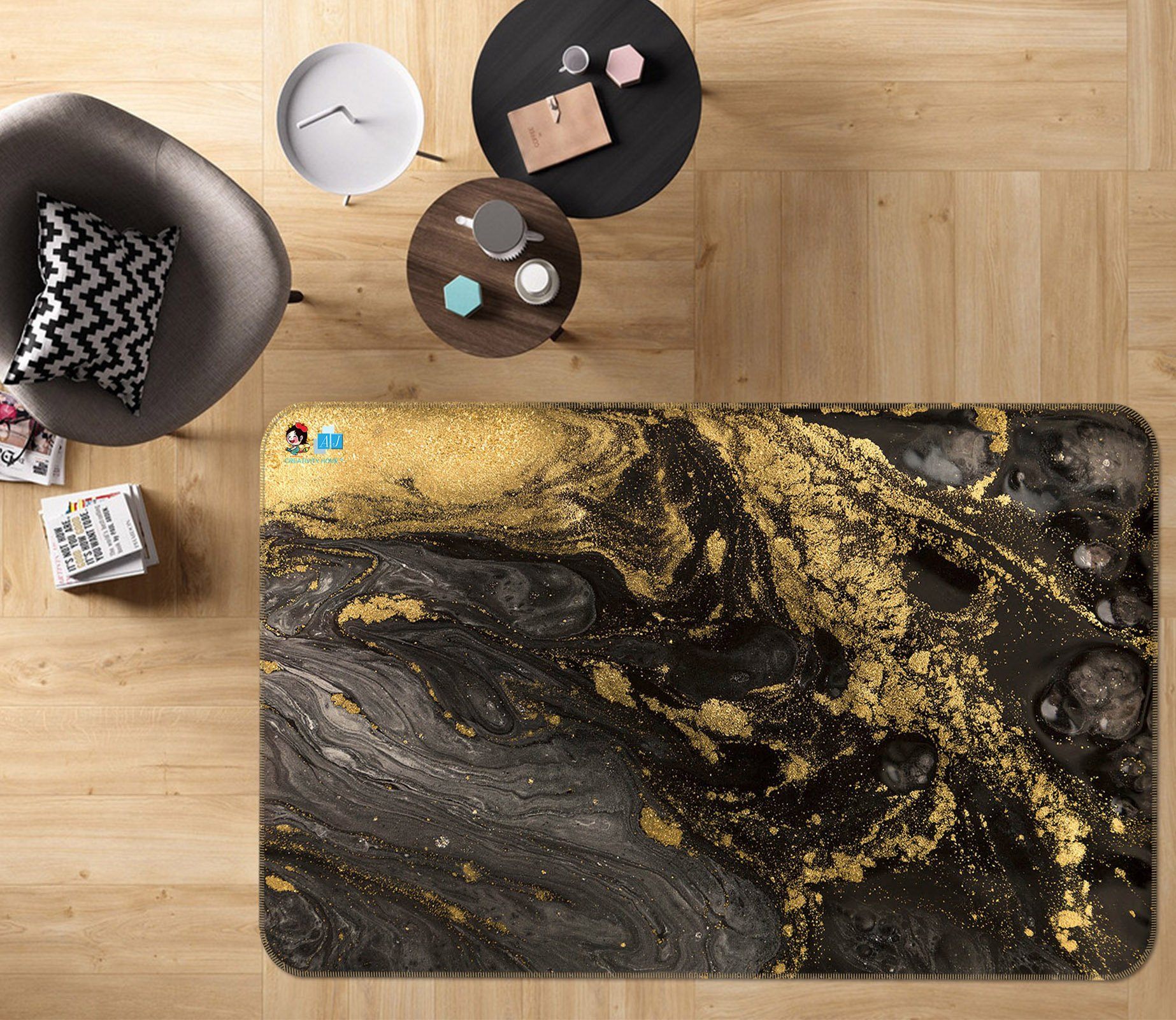 3D Gold Pattern 76 Non Slip Rug Mat Mat AJ Creativity Home 