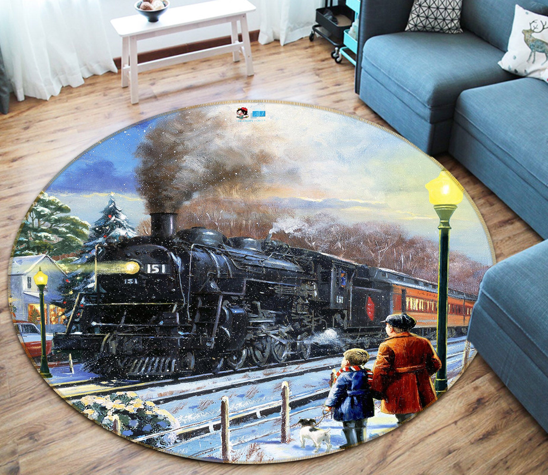 3D Train Railway 057 Kevin Walsh Rug Round Non Slip Rug Mat