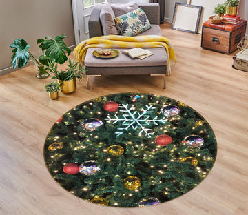 3D Tree Ball Snowflake Pendant 54079 Christmas Round Non Slip Rug Mat Xmas