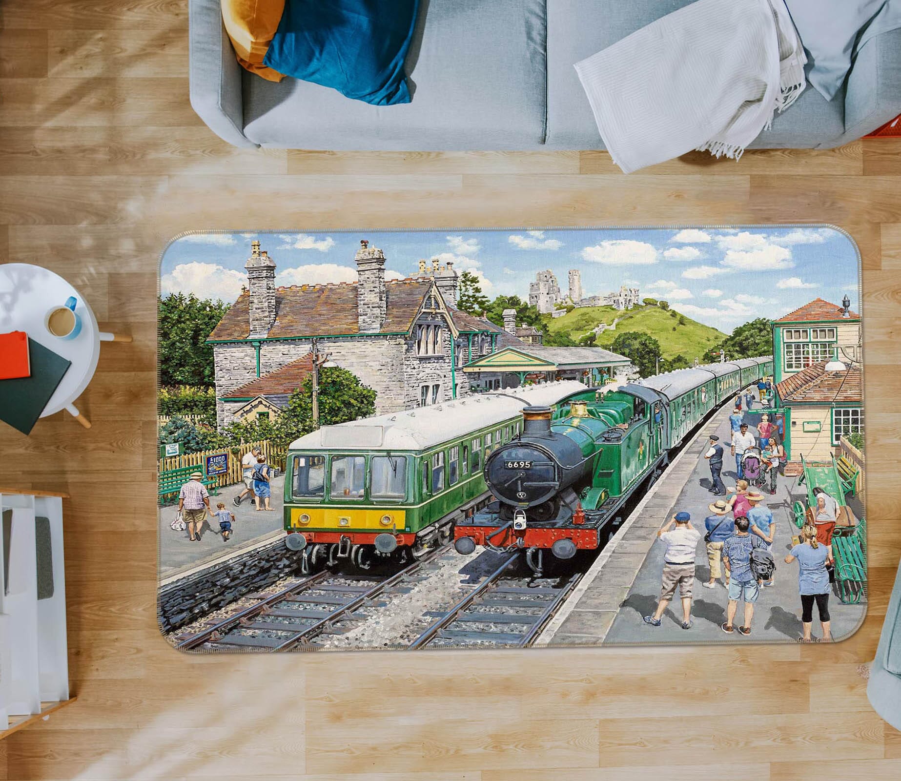 3D Corfe Castle Station 1065 Trevor Mitchell Rug Non Slip Rug Mat Mat AJ Creativity Home 
