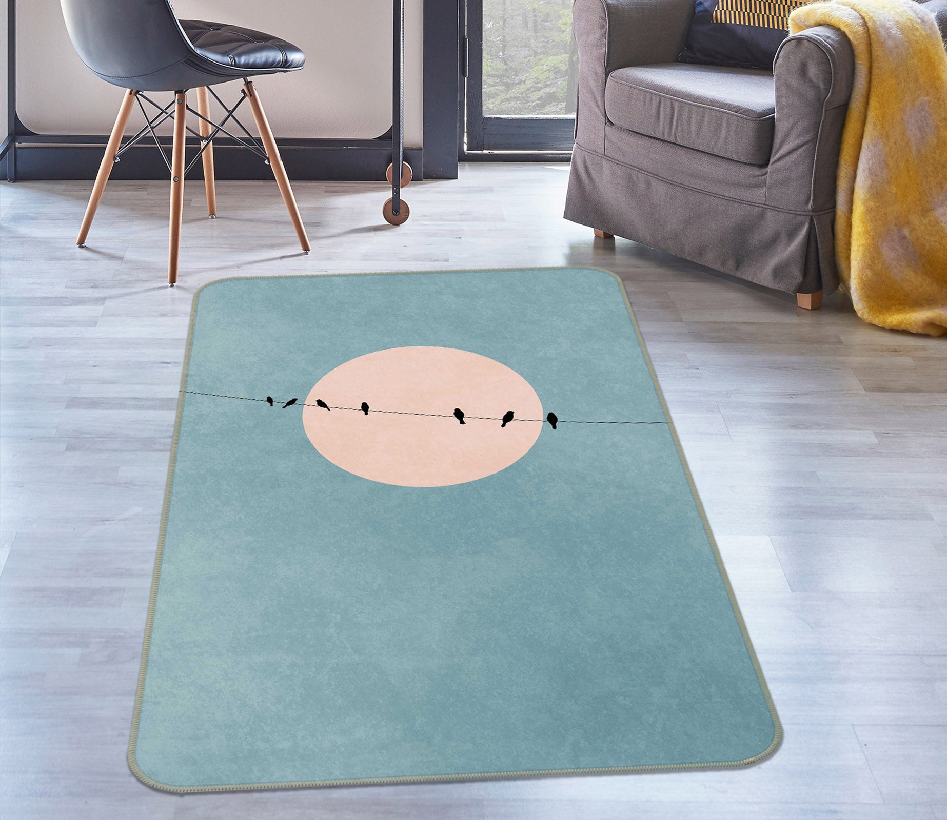 3D Bird Wire Moon 84140 Boris Draschoff Rug Non Slip Rug Mat
