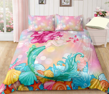 3D Shell Beauty Girl 6036 Bed Pillowcases Quilt