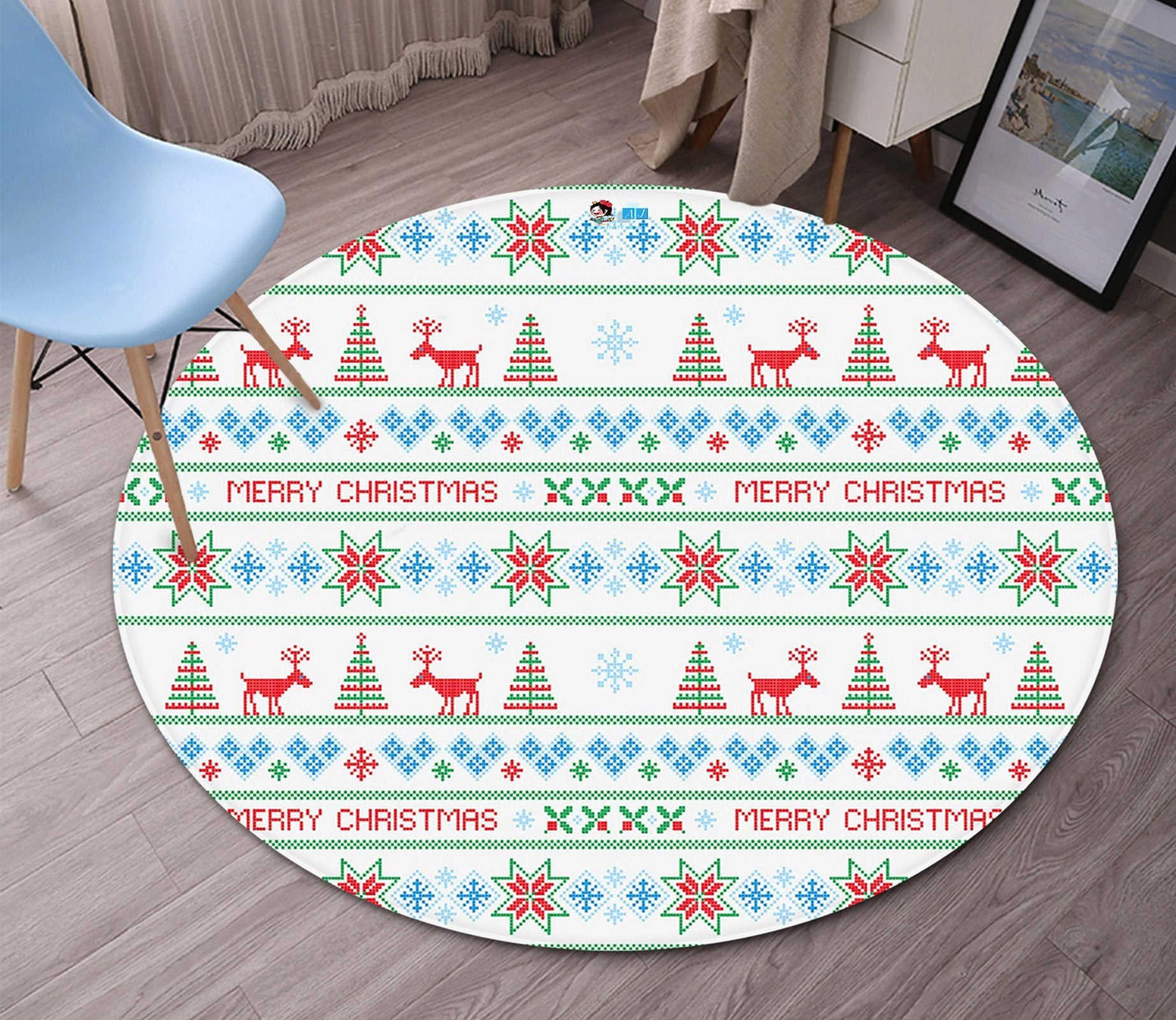 3D Merry Christmas Pattern 1 Round Non Slip Rug Mat Mat AJ Creativity Home 
