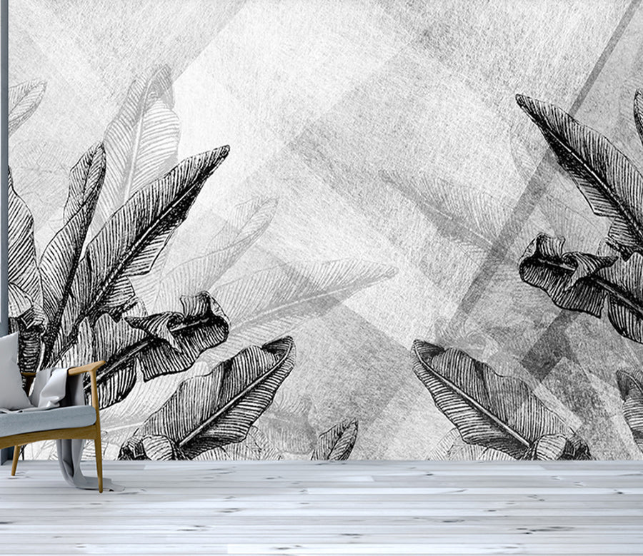 3D Black Texture Leaves WC436 Wall Murals