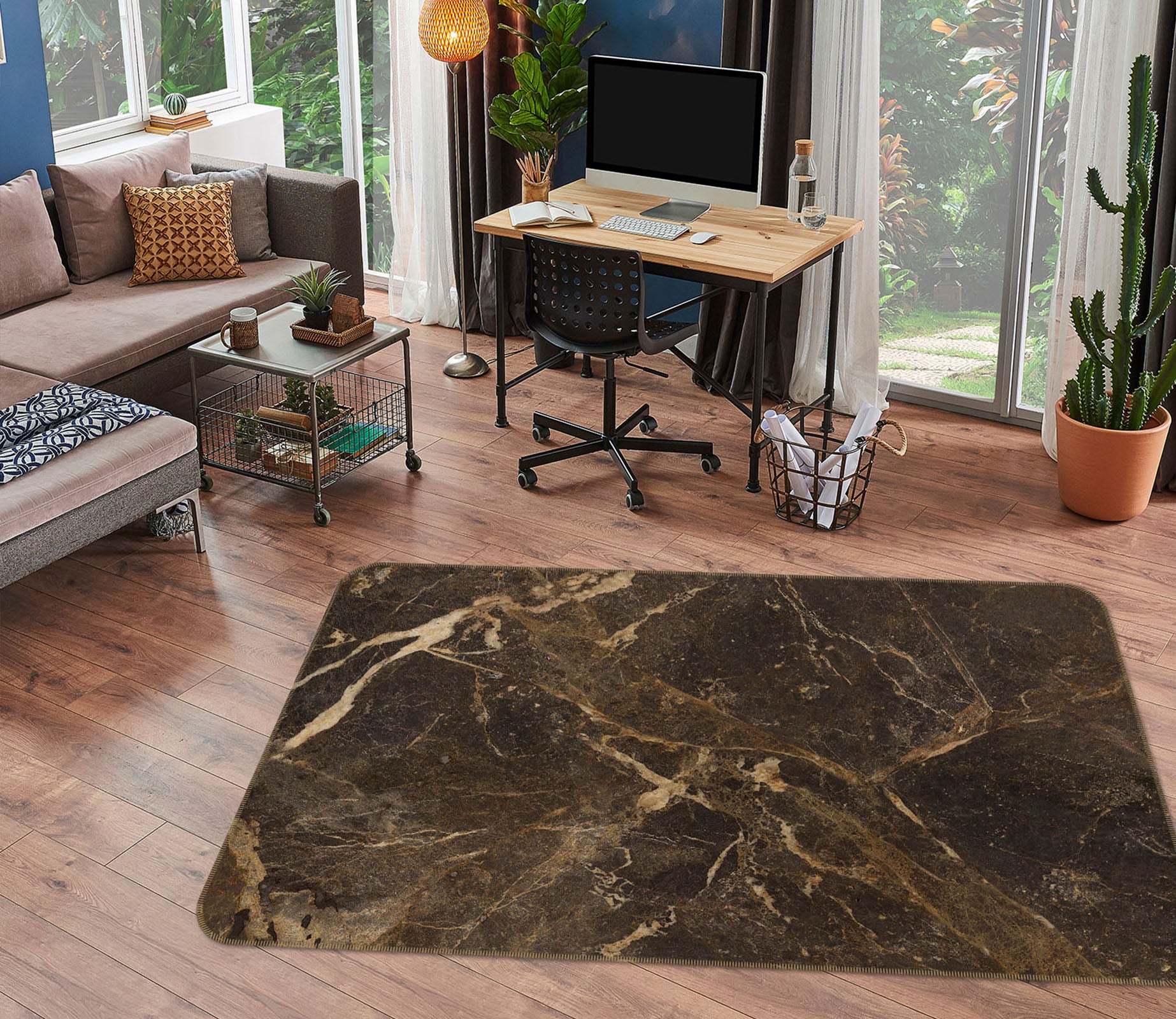 3D Dark Brown Marble 31009 Non Slip Rug Mat