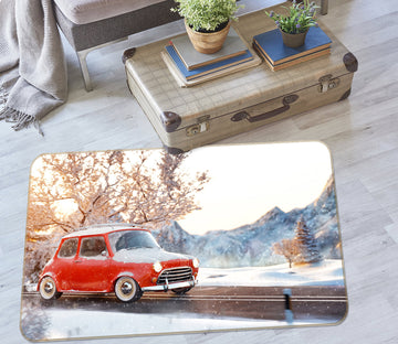 3D Snow Mountain Red Car 68001 Vehicle Non Slip Rug Mat
