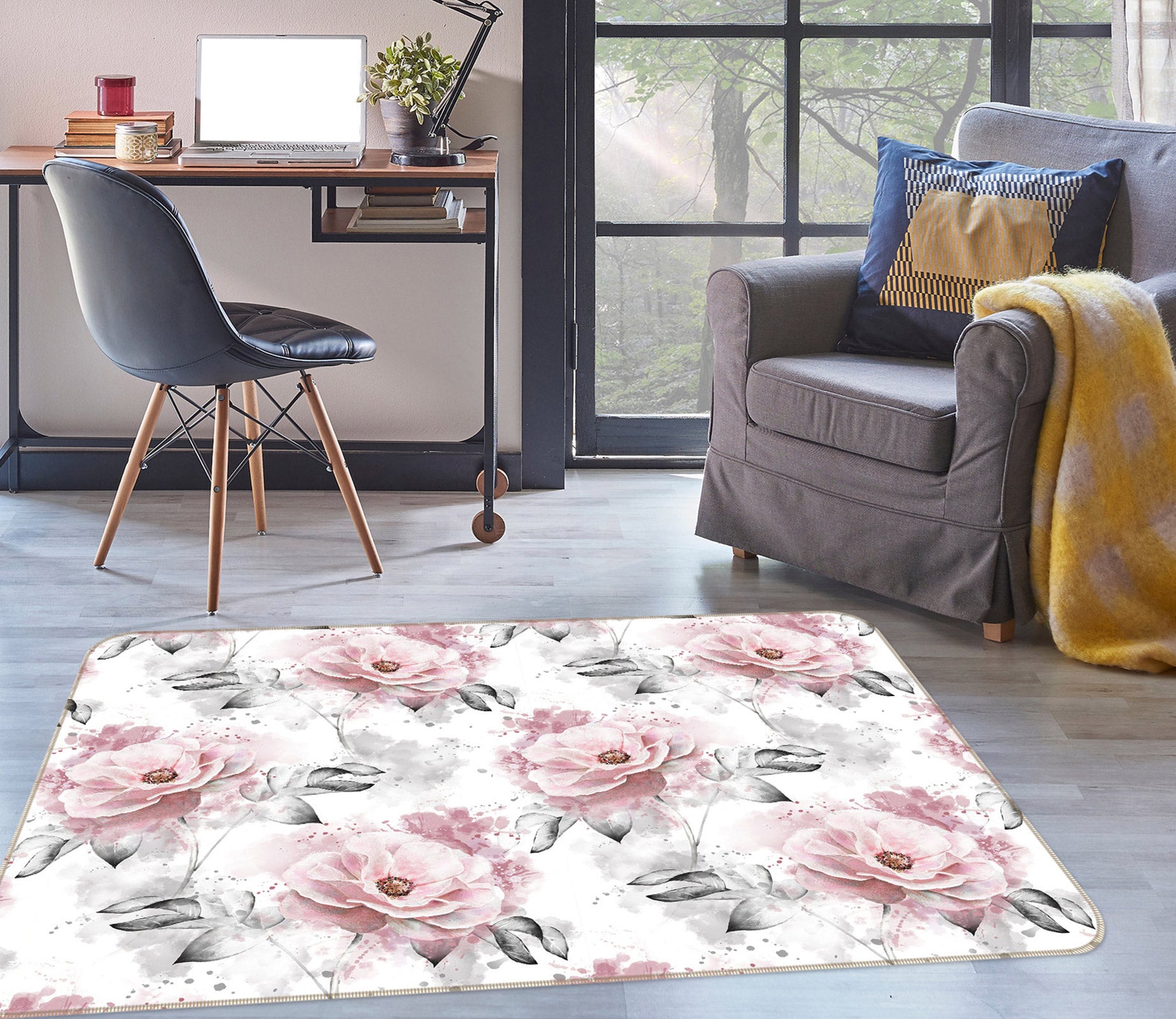3D Pink Flowers 37093 Non Slip Rug Mat