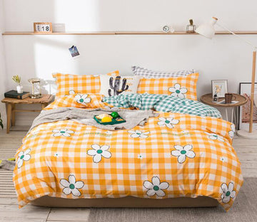 3D Yellow Grid Flower 13003 Bed Pillowcases Quilt